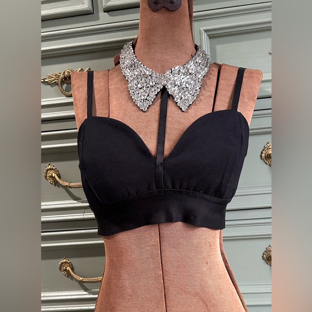 Bebe Black Embellished Bustier Crop Top